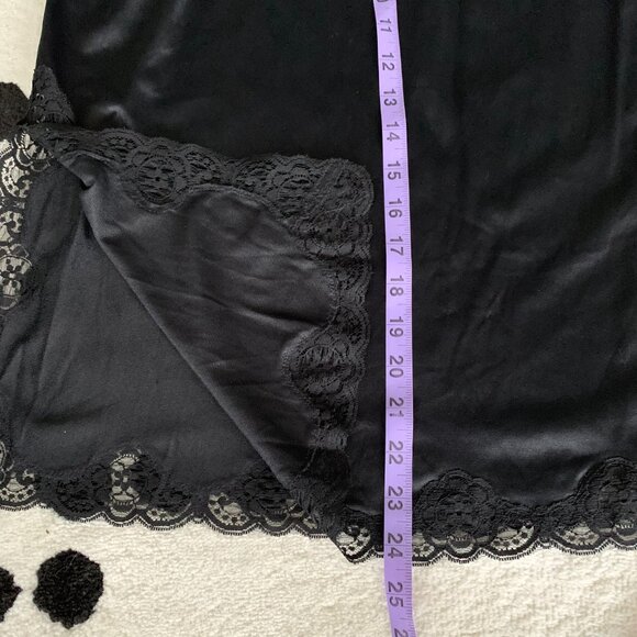 Vintage 90s Y2K French Maid Black Silky Satin Lace Boho Chic Half Slip Skirt - Picture 14 of 14